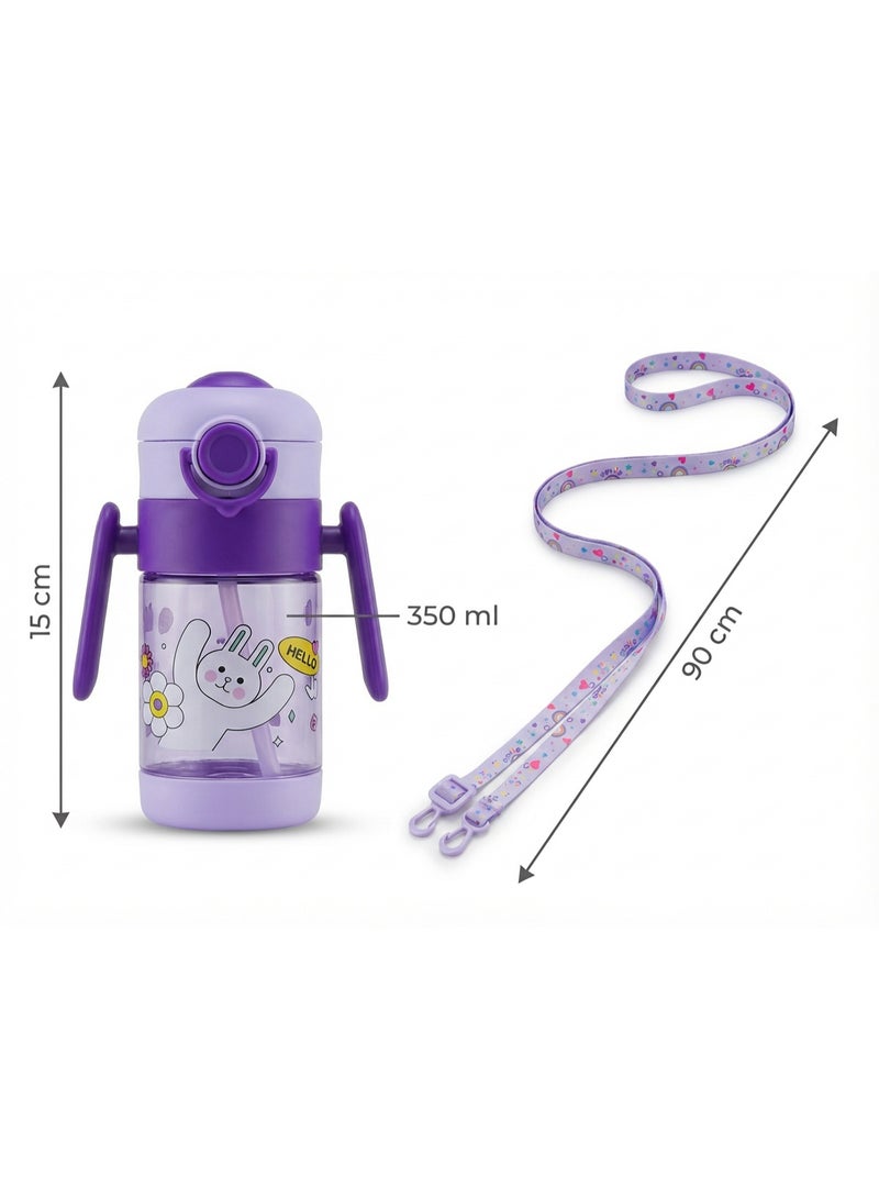 Kids Water Bottle with Straw and Easy-Grip Handles - Leak-Proof Sippy Cup with Adjustable Carrying Strap - 350ml Capacity - Ideal for School, Nursery, and Travel - BPA Free - Image 2